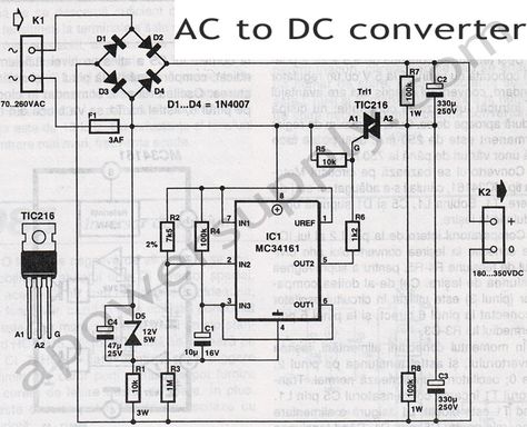 ac to dc converter diagram Electrical Wiring Colours, Dc Circuit, Ac To Dc, Power Supply Circuit, Guitar Diy, Dc Dc Converter, Electronics Basics, Electronic Circuit Projects, Circuit Projects