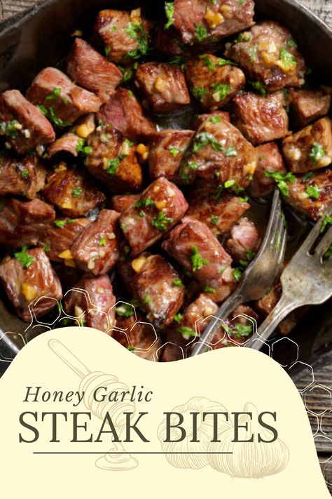 Honey Garlic Steak Bites, Honey Garlic Steak, Short Rib Sandwich, Garlic Steak Bites, Rib Sandwich, Steak Bites Recipe, Garlic Steak, Top Sirloin Steak, Honey Garlic Sauce