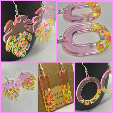 Easy Resin Jewelry Diy, Resin Earrings Ideas, Resin Earrings Diy, Diy Resin Earrings, Resin Jewelry Tutorial, Profitable Crafts, Shrinky Dink Jewelry, Baby Crafts Diy, Neon Glitter