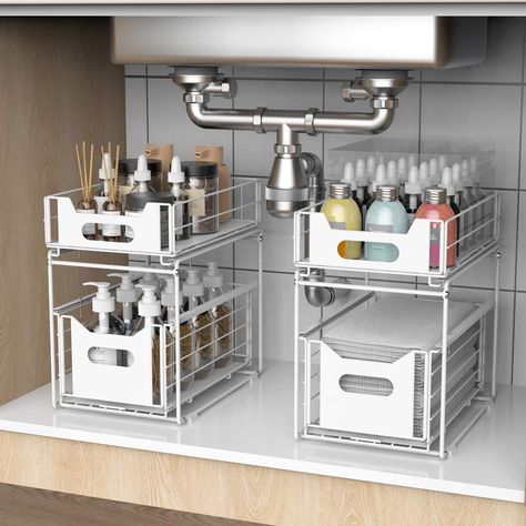 Sink Organization Bathroom, Kitchen Under Sink Organization, Under Cabinet Organization, Under Bathroom Sink, Under The Sink Organization, Closets Bedrooms, Metal Organizer, Under Sink Organizer, Bathroom Shelf Organization