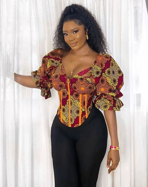 Ankara Corset Top, Ankara Corset, Ankara Top Styles, Ankara Tops, African Print Tops, Dress Ankara, African Inspired Clothing, African Print Dress Designs, African Fashion Traditional