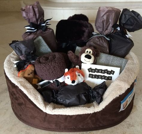 Puppy Gift Basket, Bed Heater, Pet Gift Basket, Auction Gift Basket Ideas, Dog Gift Basket, Basket Dog Bed, Raffle Basket, Dog Birthday Gift, Potty Pads