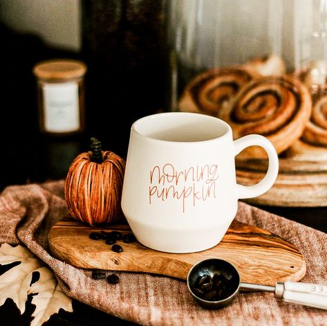 Pumpkin Lovers Grab this adorable Morning Pumpkin Mug! Material: Ceramic Style: Modern Color: Ivory Imprint Color: Burnt Orange Volume: 16 Oz Notes: Design is double-sided Made in United States Fall Mug Ideas, Cute Fall Mugs, Halloween Pottery, Pumpkin Mugs, Cozy Fall Mug, Pumpkin Ceramic, Fall Mugs, Pumpkin Coffee Mug, Ceramic Style