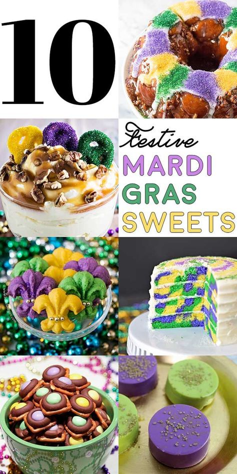 10 Festive Mardi Gras Sweets! A collection of 10 desserts that bring all the festive colors of Mardi Gras (purple, green, and yellow) that you can handle! | HomemadeHooplah.com Mardi Gras Party Food, Mardi Gras Desserts, Madi Gras, Mardi Gras Centerpieces, Hot Chocolate Fudge, Mardi Gras Crafts, Mardi Gras Food, Mardi Gras Outfits, Slow Cooker Desserts