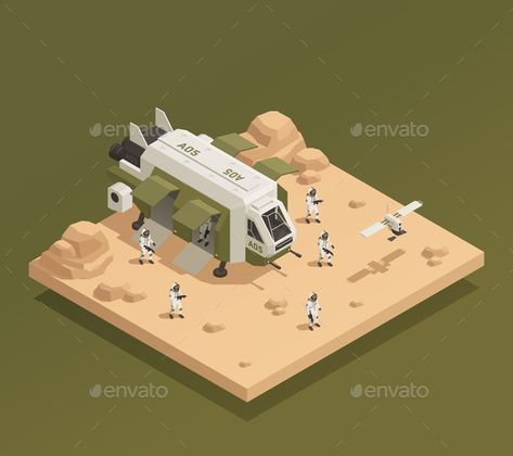 Space Ship Landing Composition Isometric Space Station, Low Poly Astronaut, Piotr Jabłoński, 3d Island, Space Environment, Interior Design Portfolio Layout, Space Colony, Sci Fi Building, Escape Room For Kids