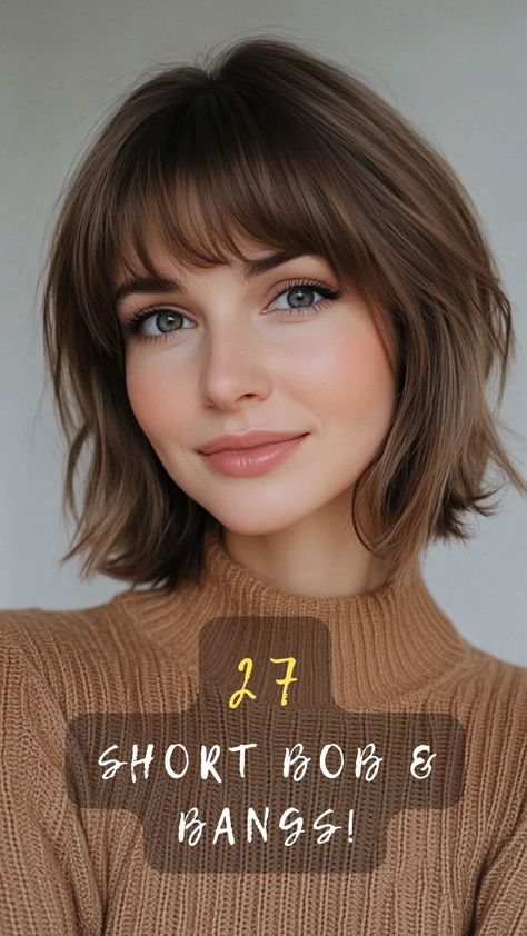 Transform your look with these 27 short bob hairstyles with bangs! Find the perfect style to frame your face and enhance your features. Click to discover how to rock a short bob with flair!✂️👩 #ShortBobWithBangs #HairstylesToLove #FaceFraming #FeatureEnhancing #RockTheLook Short Hair Fringe Bangs Round Face, Short Layered Haircuts Bangs, Short Face Framing Bangs, Face Framing Layers With Bangs Short, French Bobs With Bangs, Soft Bob With Bangs, Different Kind Of Bangs, Face Framing Bob With Bangs, Short Hairstyles With Bangs Round Face