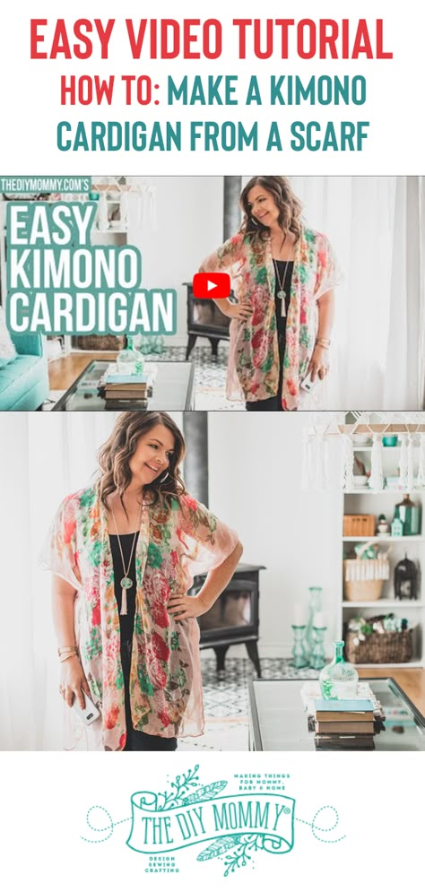 how to make a kimono cardigan from a scarf - Free Pretty Things For You Turn Scarf Into Kimono, Silk Scarf Kimono, Kimono Scarf, Kimono From Scarf Diy, Scarf Kimono, Make A Kimono, Style A Kimono, How To Make A Kimono From A Scarf, Scarf Cardigan Diy