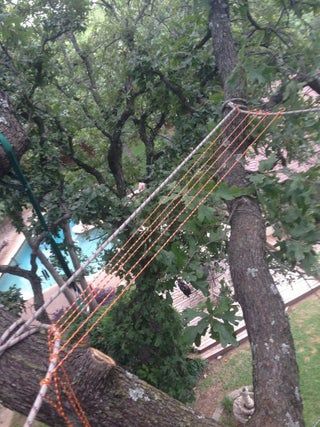 Tree Net Diy, Diy Tree Net, Tree Net, Summer Hangout, Rope Railing, Tree House Plans, Tree Fort, Climbing Harness, Net Design