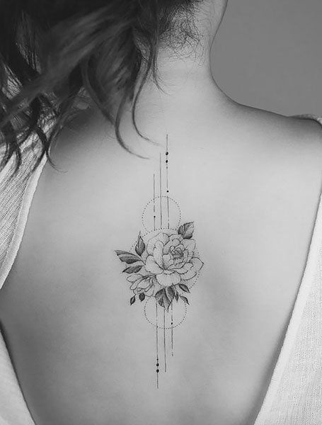 Bird Tattoo Black And White, Bird Tattoo Black, Floral Back Tattoos, Flower Spine Tattoos, Tattoo Black And White, Girl Back Tattoos, Best Tattoo Ideas, Inspiration Tattoos, Spine Tattoos For Women