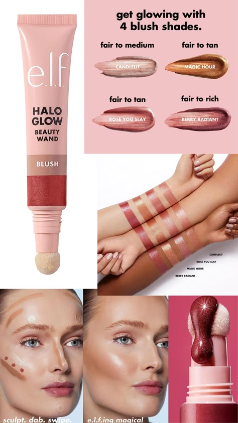 e.l.f. Halo Glow Blush Beauty Wand, Liquid Blush Wand For Radiant, Flushed Cheeks, Infused With Squalane, Vegan & Cruelty-free, Rosé You Slay Cheap Liquid Blush, Elf Blush Wand, Liquid Blush, Elf Blush, Pretty Eye Makeup, Prom Eye Makeup, Blush Beauty, Elf Makeup, Blush Highlighter