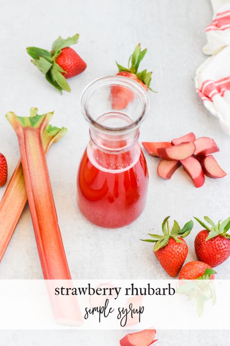 Strawberry Rhubarb Simple Syrup | Home Sweet Farm Home Rhubarb Simple Syrup, Strawberry Rhubarb Sauce, Rhubarb Juice, Rhubarb Sauce, Strawberry Simple Syrup, Rhubarb Syrup, Simple Syrup Recipes, Rhubarb Recipes, Strawberry Rhubarb