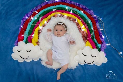 Rainbow Theme Baby Photoshoot, Baby Birthday Design, Rainbow Photoshoot, Rainbow Baby Photography, Baby Infographic, Monthly Photoshoot, Favourite List, 7 Month Baby, Monthly Celebration