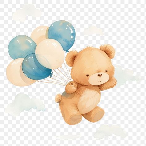 Teddy Bear Holding Balloons, Bear Holding Balloons, Teddy Bear With Balloons, Balloon Watercolor, Teddy Bear Balloon, Baby Shower Teddy Bear, Bear With Balloons, Watercolor Teddy Bear, Holding Balloons