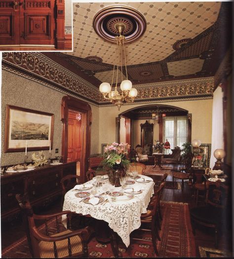 Dining Room With Antique Furniture, 18th Century Dining Room, Victorian Living Room Dining Room, 1910s Dining Room, Victorian Era Dining Room, 1890s Dining Room, 1900 Dining Room, Dark Victorian Dining Room, Small Victorian Dining Room