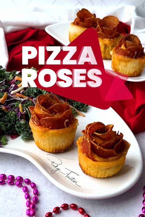 Pizza Roses are an easy and fun way to turn ordinary pepperoni pizza into a creative and delicious appetizer that can be served at any gathering. The finished product looks like a rose with pepperoni slices forming the petals. Rose Pepperoni Rolls, Rose Pepperoni Pizza Rolls, Rose Pizza Rolls, Pepperoni Pizza Roses, Pizza Roses Pepperoni, Pepperoni Roses Charcuterie, Pepperoni Flowers, Pizza Flower, Hot Finger Food Ideas