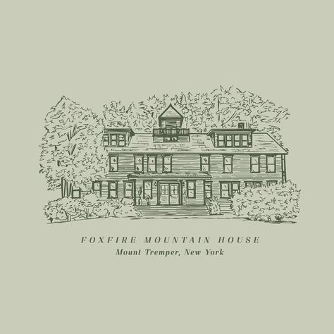 Robinson Creative House on Instagram: "A little custom venue illustration of Foxfire Mountain House in Mount Tremper, New York ✍🏼 . #semicustomweddinginivtations #venueillustration #illustration #venue #foxfiremountainhouse #newyorkwedding" Foxfire Mountain House, House Graphic Design, Venue Illustration, House Illustration, Wedding 2025, Vintage Type, Mountain House, New York Wedding, Wedding Invites