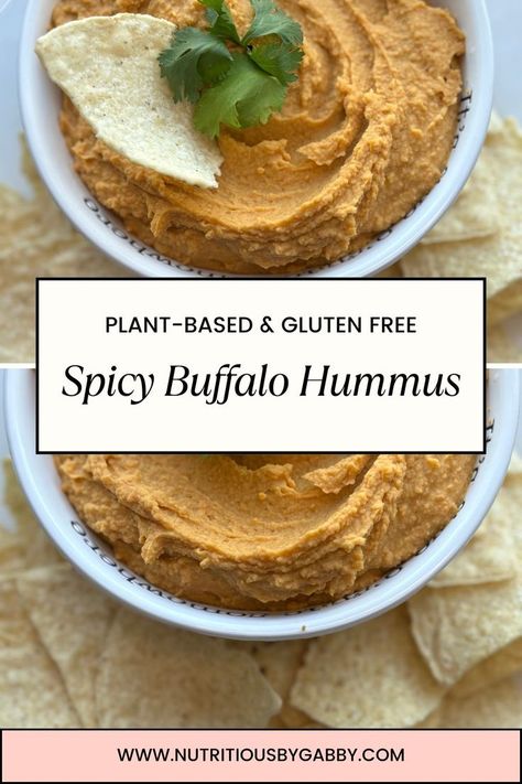 This spicy hummus is quick, easy, and healthy. It's perfect for those game day snacks or to eat all week long! Liven up your hummus with this hot flavor - it's so much easier than you think. Buffalo Hummus Recipe, Gluten Free Barbecue Sauce, Spicy Hummus Recipe, Buffalo Hummus, Gluten Free Pita Bread, Gluten Free Tortilla Chips, Gluten Free Pita, Spicy Hummus, Gluten Free Crackers