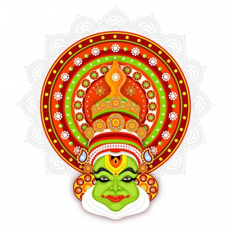 Illustration of kathakali dancer face on... | Premium Vector #Freepik #vector #background #pattern #flyer #poster Kathakali Face Sketch, Kathakali Pookalam, Kerela Murals Paintings Easy, Kadakali Drawing, Kathakali Vector, Kathakali Drawing Easy, Kathakali Mural Painting, Rajasthan Images, Kathakali Illustration