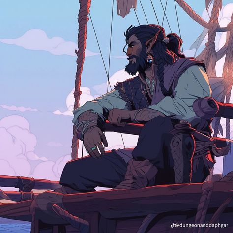 Dnd Rogue Character Design, Dnd Pirate Character Design, Male Pirate Character Design, Pirate Pose, Pirate Vibes, Pirate Illustration, Rogue Character, Pirate Stuff, Half Elf