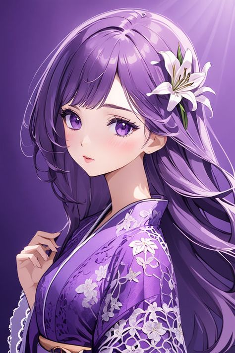 Body portrait for Attractive PURPLE eyes and PURPLE hair wom... by Mohamad Sabah - Playground Animes Girl Purple Hair, Anime Female With Purple Hair, Anime Purple Hair Woman, Anime With Purple Hair, Purple Hair Anime Female, Purple Hair Girl Art, Purple Hair Anime Woman, Woman With Purple Hair, Purple Hair Anime