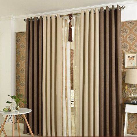 Byetee-cortinas opacas para ventana de cocina, color Beige, para café, dormitorio, sala de estar, ventana - AliExpress Mobile Beige Curtains Living Room, Living Room Curtain, Window Curtains Living Room, Brown Curtains, Beige Curtains, Curtain Styles, Plain Curtains, Luxury Curtains, Elegant Curtains