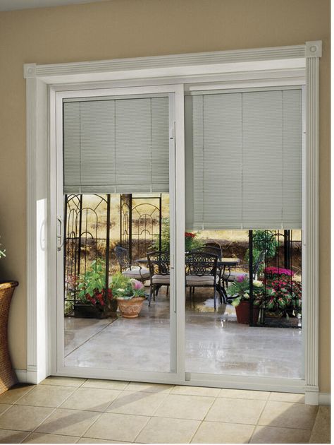 JELD-WEN Premium Series Vinyl Internal Blinds Sliding Patio Door at Menards® Door With Blinds, Sliding Door Shutters, Glass Door Window Treatments, Patio Door Window Treatments, Sliding Glass Door Window Treatments, Patio Door Coverings, Double Patio Doors, Door Shutters, Patio Screen Door