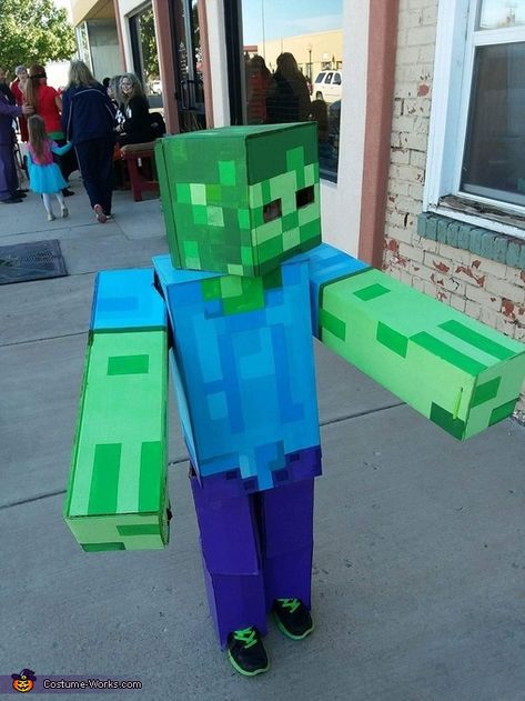 Minecraft Zombie Costume - Halloween Costume Contest Diy Minecraft Halloween Costumes, Minecraft Zombie Costume Diy, Minecraft Creeper Costume Diy, Minecraft Zombie Costume, Minecraft Zombie, Girl Zombie Costume, Zombie Costume Kids, Minecraft Halloween Costume, Minecraft Costumes