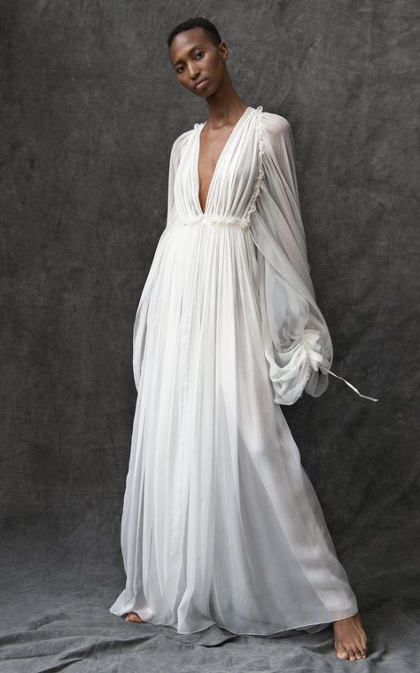 Long Sleeve Silk Flowy Gown  by MAISON RABIH KAYROUZ for Preorder on Moda Operandi Long Sleeve Flowy Dress, Rabih Kayrouz, Flowy Gown, Long Flowy Dress, White Flowy Dress, Flowy Dress Long, Wedding Dress Flowy, Gaun Fashion, Dress Flowy