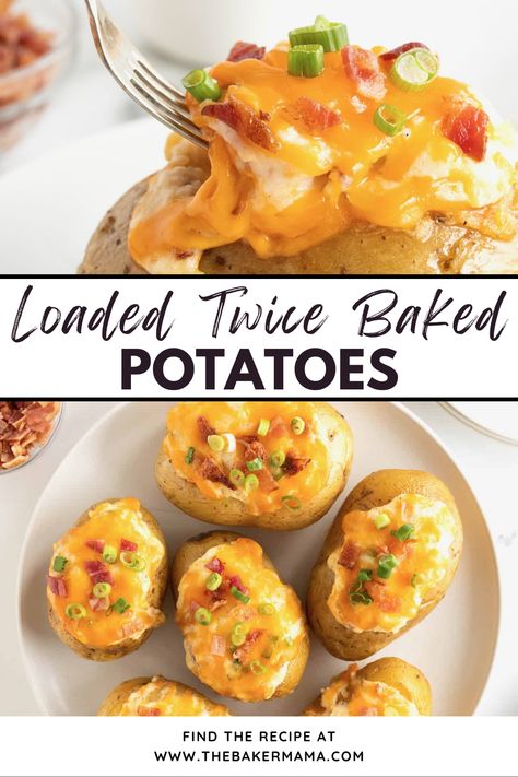 These Loaded Twice Baked Potatoes are delicious and perfect for any holiday meal. Crisp potato skin shells with a creamy mashed potato filling, loaded with your favorite baked potato toppings like bacon, green onion and cheddar cheese. Loaded Twice Baked Potatoes, Baked Potato Toppings, Potato Filling, Butter Carrots, Crock Pot Dips, Hot Corn, Baked Granola, Potato Toppings, Slow Cooker Meatballs