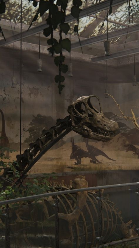 The Last Of Us Dinosaur, Paleontology Wallpaper, Dino Aesthetic Wallpaper, Fossil Wallpaper, Tlou Environment, Tlou Wallpapers, Dino Museum, Tlou Aesthetic, Apocalypse Aesthetic