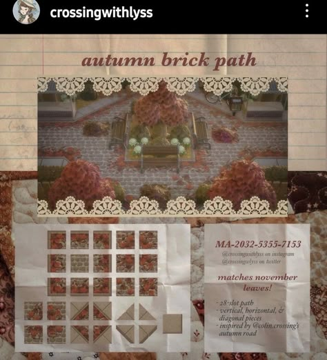 Acnh Paths Designs Autumn, Fall Paths Acnh, Fall Path Acnh Code, Fall Path Codes Acnh, Acnh Red Brick Path Design, Acnh Paths Designs Fall, Acnh Fall Patterns, Brick Path Code Acnh, Cobblestone Acnh