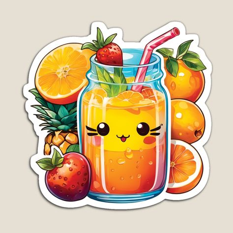 Get my art printed on awesome products. Support me at Redbubble #RBandME: https://www.redbubble.com/i/magnet/Fruitful-Delights-Doe-eyes-Juice-Fruit-Sticker-by-Nourelyakineart/151811742.TBCTK?asc=u Juice Sticker, Typography Tattoo, Kawaii Fruit, Menu Food, Fruit Icons, Doe Eyes, Aztec Art, Cute Cartoon Drawings, Food Illustrations