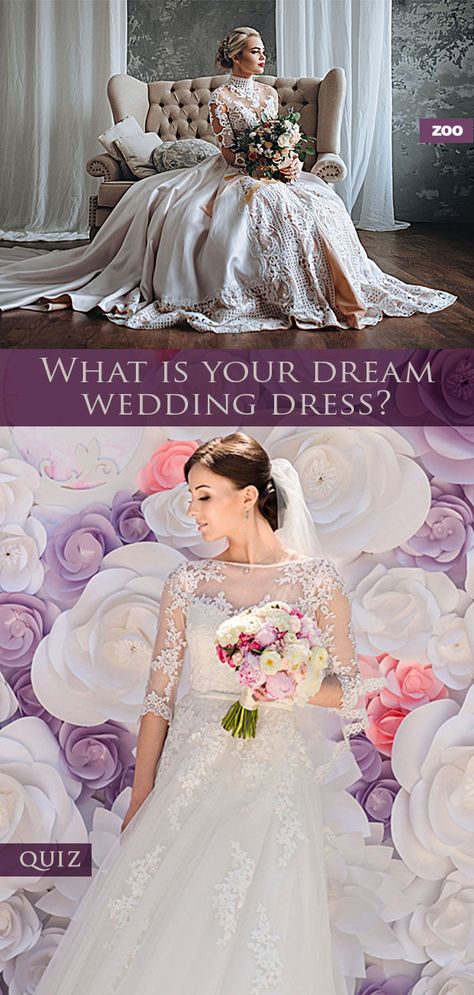 Let's be honest, most women dream about their perfect wedding dress since they were little girls. Find out what dress is perfect for your personality and silhouette by taking this quiz. Which Wedding Dress Would You Choose, What Wedding Dress Should I Wear Quiz, Wedding Dress Quizzes, Wedding Dresses Quiz, Dress Quizzes, Buzzfeed Wedding, Wedding Dress Body Type, Wedding Dress Quiz, Choose Wedding Dress