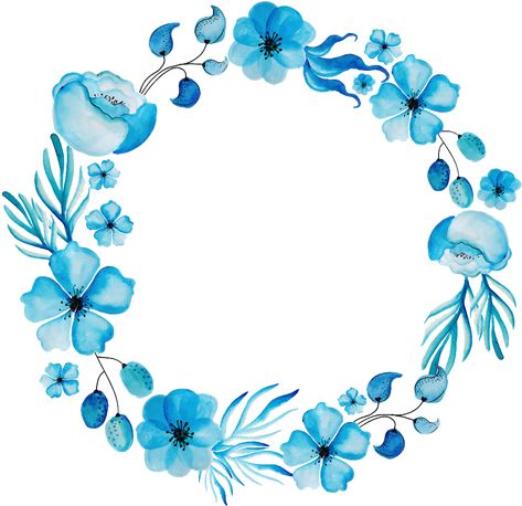 Cool Picture Frames, Blue Flower Png, Blue Flower Wreath, Flower Frame Png, Watercolor Flower Background, Frame Floral, Floral Wreath Watercolor, Flower Circle, Floral Border Design