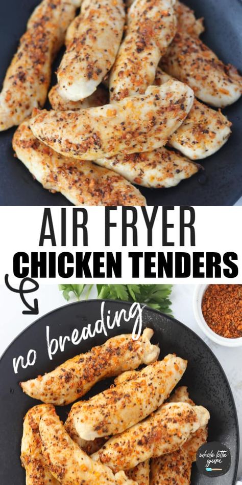 unbreaded chicken tenders in air fryer pinterest pin Healthy Air Fryer Chicken, Air Fried Chicken Tenders, Homemade Chicken Tenders, Healthy Air Fryer, Air Fryer Chicken Tenders, Air Fryer Oven Recipes, Air Fry Recipes, Chicken Tenderloins, Air Fried Chicken