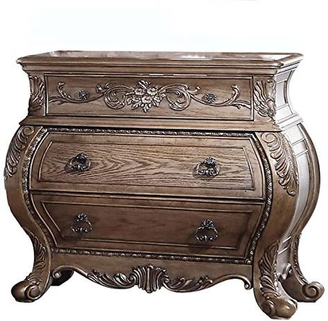 ACME Furniture 26313 Nightst Ragenardus Nightstand, Vintage Oak Nightstand Vintage, Oak Nightstand, Tufted Bed, Inexpensive Furniture, Style Français, Acme Furniture, Carved Designs, Wood Nightstand, Metal Drawers