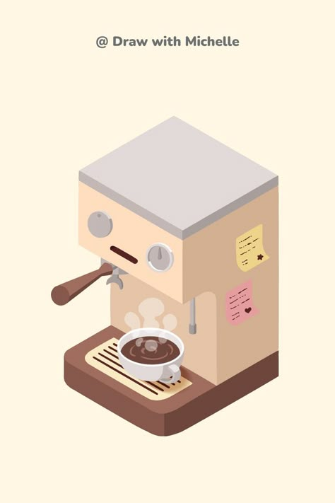 Coffee Machine Drawing, Coffee Machine Illustration, Procreate Easy, Anime Coffee, Coffee Doodle, Drawing In Procreate, Coffee Infographic, Isometric Drawing, Coffee Drawing