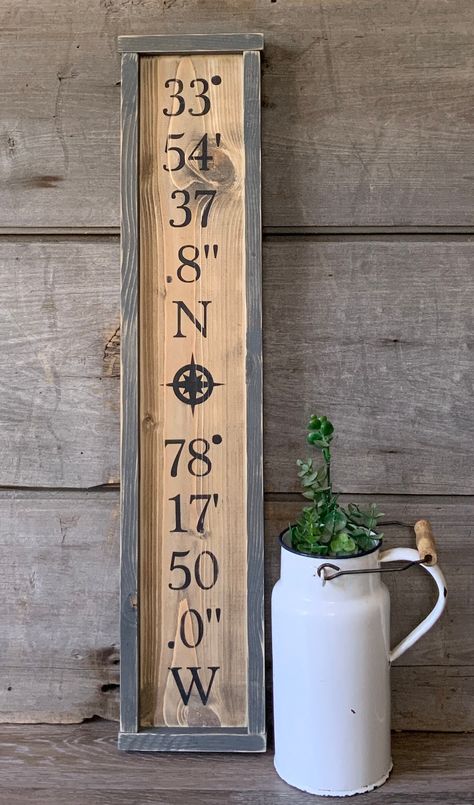 Wall Decor Farmhouse Style, Latitude Longitude Sign, Coordinates Sign, Latitude And Longitude, Black Sign, Frame Sign, Wall Decor Farmhouse, Spartanburg Sc, Cottage Chic Decor