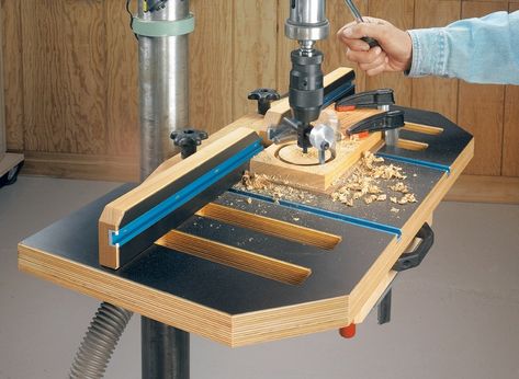 Diy Drill Press, Homemade Drill Press, Woodworking Drill Press, Drill Press Stand, Woodsmith Plans, Press Table, Drill Press Table, Workshop Organization, Drill Press