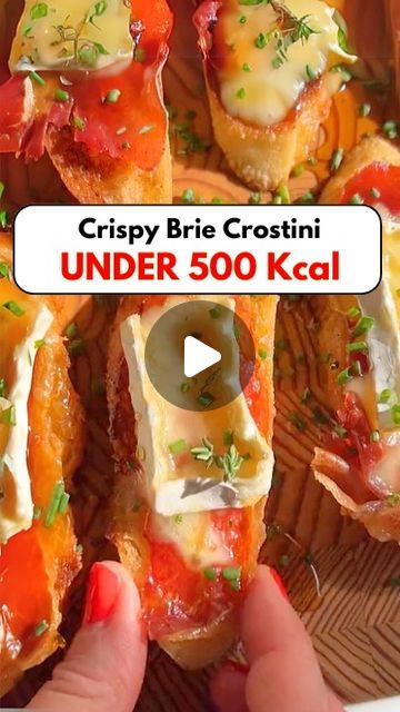 Mediterranean Plan For Healthy Diet on Instagram: "Crispy Brie Crostini UNDER 500Kcl

🙏 Thank you: @spoonforkbacon

👉 Comment "Yum" if you're ready to try this delicious, healthy meal!

✅️Servings: 4 servings
✅️ The calorie content of this dish is only 55kcl/portion
🥳 So, you can use this recipe to create delicious dishes to help you lose weight and live healthy.

Ingredients:
3 ounces thinly sliced prosciutto
6 ounces French baguette, sliced 1/2 inch thick on a bias
2 tablespoons unsalted butter
4 ounces brie, cut into 1/4 inch thick strips, then into 1 inch pieces
honey for drizzling
2 teaspoons fresh sliced chives
2 teaspoons fresh minced thyme

1. Preheat oven to 350˚F.
2. Place a pan over medium heat. Add slices of prosciutto and pan-fry until crisp, 1 to 2
minutes. Flip each piece Brie Crostini, Pan Fry, French Baguette, Sliced Baguette, Daily Recipes, Live Healthy, Healthy Ingredients, Party Food Appetizers, Food Appetizers