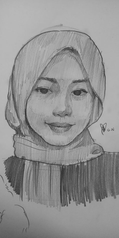 Quick Portrait Sketches, Sketches Of People Easy, Hijabi Girl Sketch, Grils Korea, Simple Portrait Drawing, Facial Sketches, Face Art Drawing, Animation Art Sketches, Cool Pencil Drawings