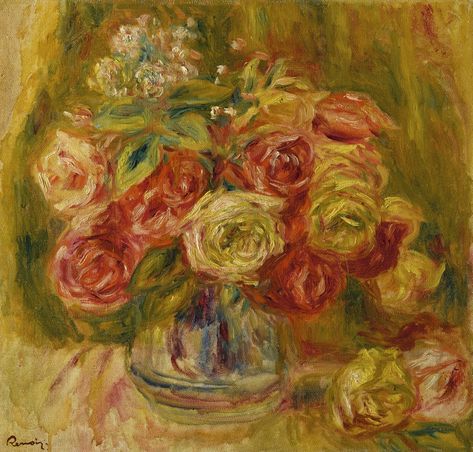 August Renoir, Renoir Paintings, Oil Painting Nature, Auguste Renoir, Pierre Auguste, Impressionist Artists, Rose Vase, Rene Magritte, Flower Paintings