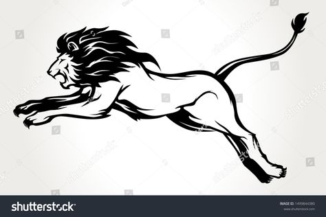 Lion Jumping Drawing, Lion Attacking Drawing, Lion Running Tattoo, Lion Running Drawing, Lion Jumping, Chicago Illustration, Lion Drawing Simple, Lion Black And White, Lion White