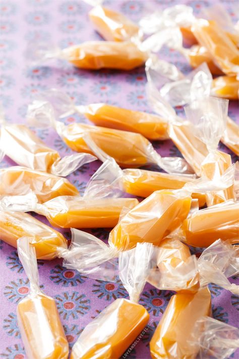 Passion Fruit Caramels | Love and Olive Oil Homemade Caramel Candy, Homemade Caramels, Microwave Caramels, Christmas Candy Homemade, Southern Plate, Karo Syrup, Apple Cider Caramels, Sweet Party, Candy Recipes Homemade