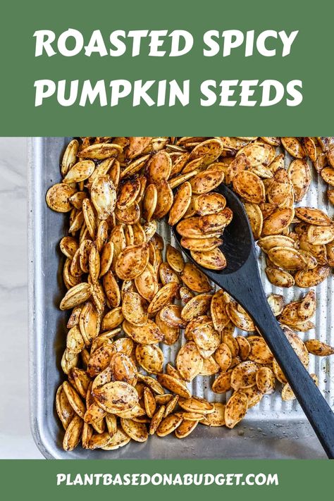 This recipe for roasted spicy pumpkin seeds with soy sauce, garlic, and cayenne is the perfect snack! It’s so simple to make and is the perfect healthy snack or salad/soup topper! Make these spicy pumpkin seeds this fall and enjoy! Pumpkin Seed Recipes Roasted, Spicy Roasted Pumpkin Seeds, Spicy Pumpkin Seeds, Pumpkin Seeds Recipe, Soy Sauce Garlic, Vegan Pumpkin Soup, Pasta Bake Easy, Creamy Broccoli Soup, Pumpkin Risotto