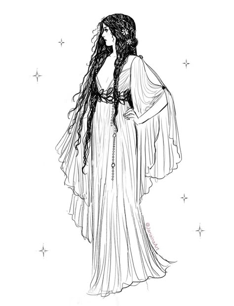 Greek Queen Aesthetic, Ariadne Painting, Water Witch Character Design, Ariadne Tattoo, Witch Drawing Reference, Water Character Design, Witch Sketch, Storm Water, Witch Drawing