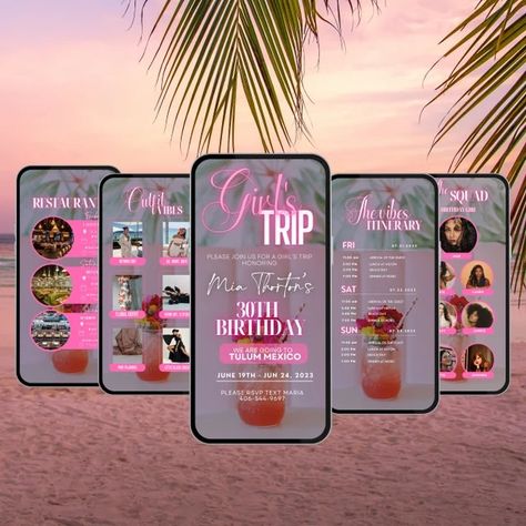 Birthday Trip Planning, Cute Itinerary Ideas, Paris Invitations Template, Digital Style Design, Birthday Trip Themes, Canva Travel Itinerary, Birthday Trip Invitation Ideas, Birthday Itenary Ideas, Birthday Itenary