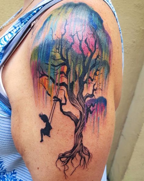 Willow Tree Back Tattoo, Tree Back Tattoo, Weeping Willow Tattoo, Willow Tree Tattoo, Tree Tattoo Ideas, Bonsai Tree Tattoos, Tree Tattoo Meaning, Watercolor Tattoo Tree, Pilot Tattoo