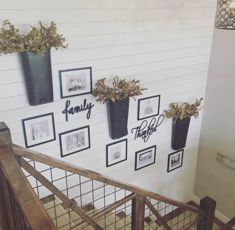 Stairway Wall Decor, Family Photo Display, Picture Arrangements On Wall, Decorating Stairway Walls, Stairway Gallery Wall, Stair Wall Decor, Stairway Walls, Stairwell Wall, Rustic Stairs