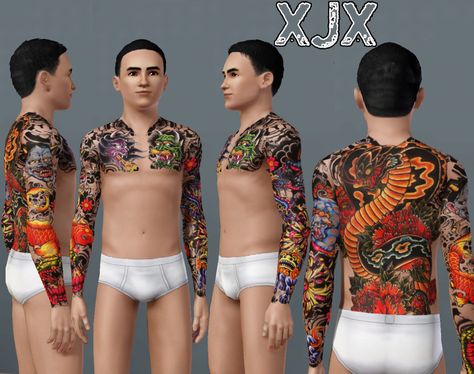 Mod The Sims - Japanese Sleeves + backpiece Japanese Sleeves, Sims 4 Tattoos, Sims 3 Mods, Yakuza Tattoo, Body Suit Tattoo, Leg Tattoo Men, Japanese Sleeve Tattoos, Japanese Sleeve, Full Sleeve Tattoos